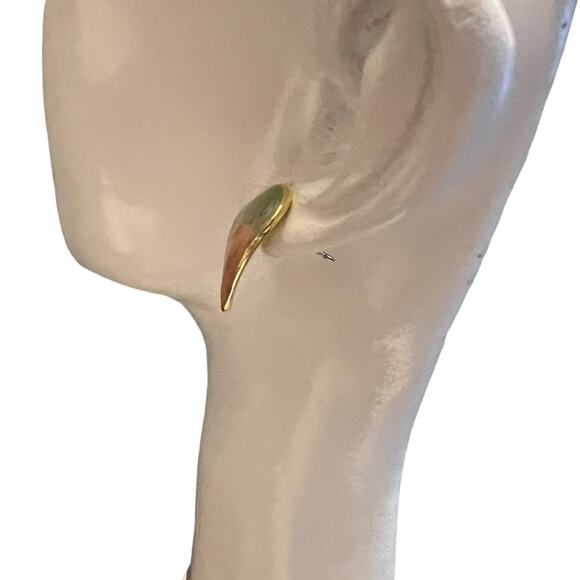 Vintage Gold-Tone Peach & Green Swirl Post Earrings, Teardrop Design - Picture 3 of 15